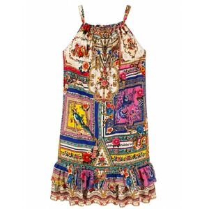 Milla by Camilla Trapeze Maxi Dress Multicolor Silk Cotton Embellished Ruffle 12